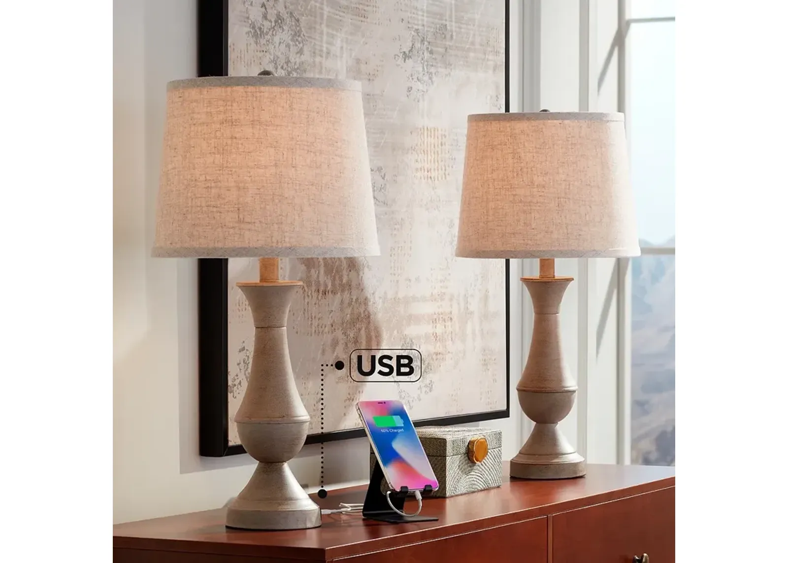 Regency Hill Avery 25" USB Touch Lamps with LED Bulbs Set of 2