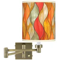 Flame Mosaic Antique Brass Swing Arm Wall Lamp