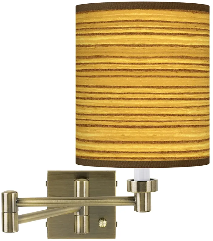 Tawny Zebrawood Antique Brass Swing Arm Wall Lamp