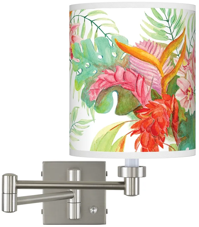 Island Floral Brushed Nickel Swing Arm Wall Lamp