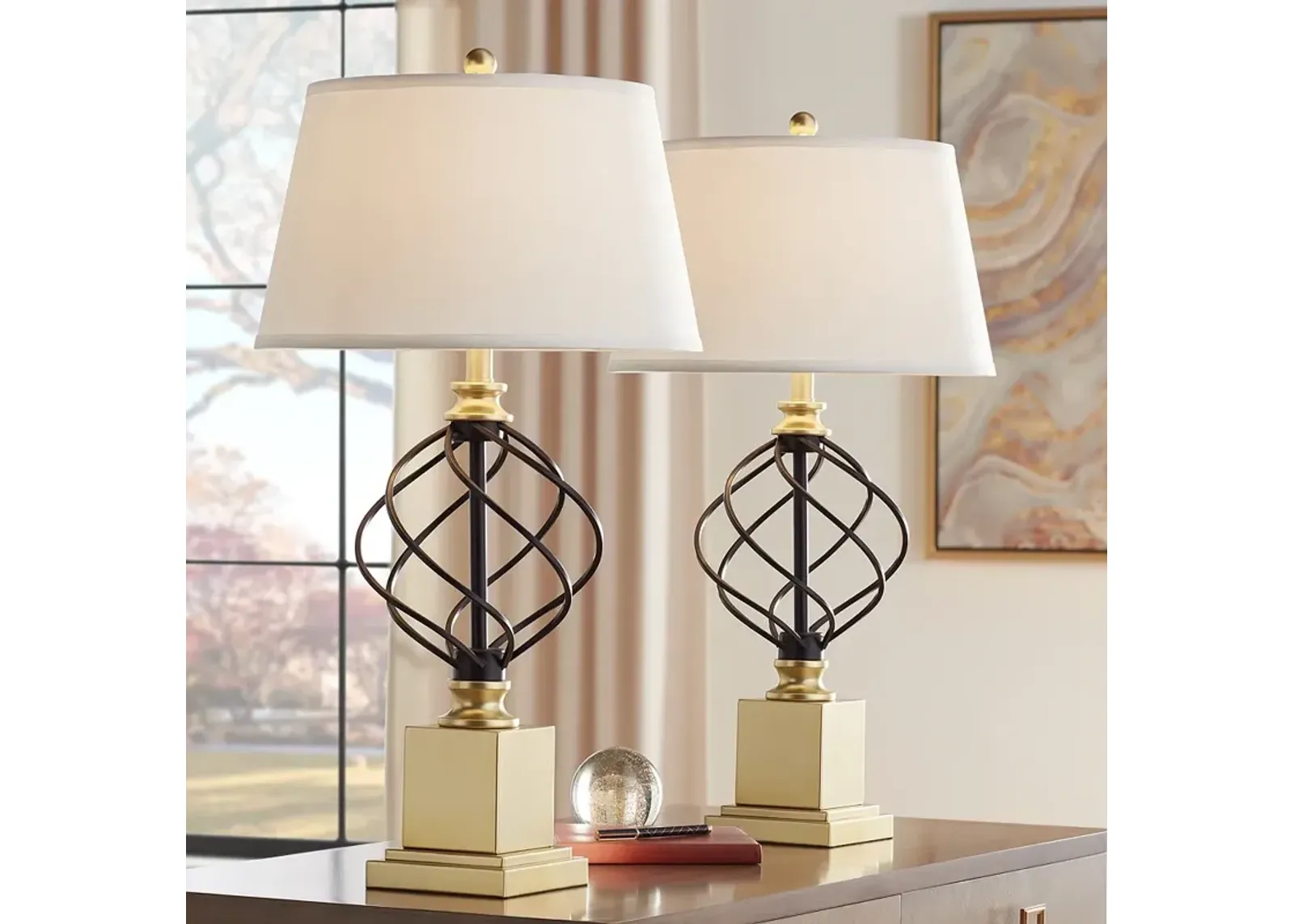 Regency Hill Montecito 31 1/2" Gold Black Cage Table Lamps Set of 2