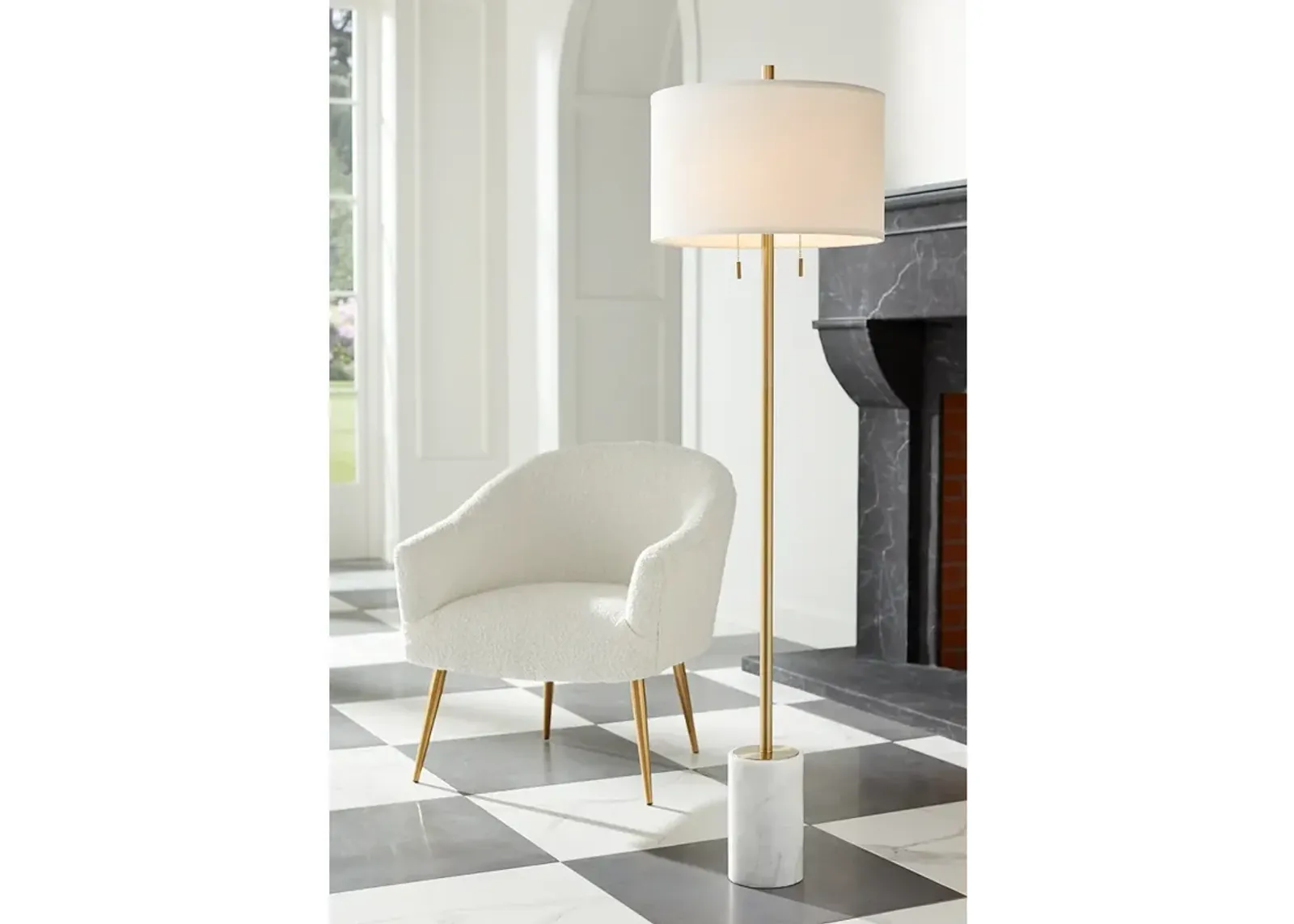 Possini Euro Milan 64" Gold Finish Modern Floor Lamp with Marble Base