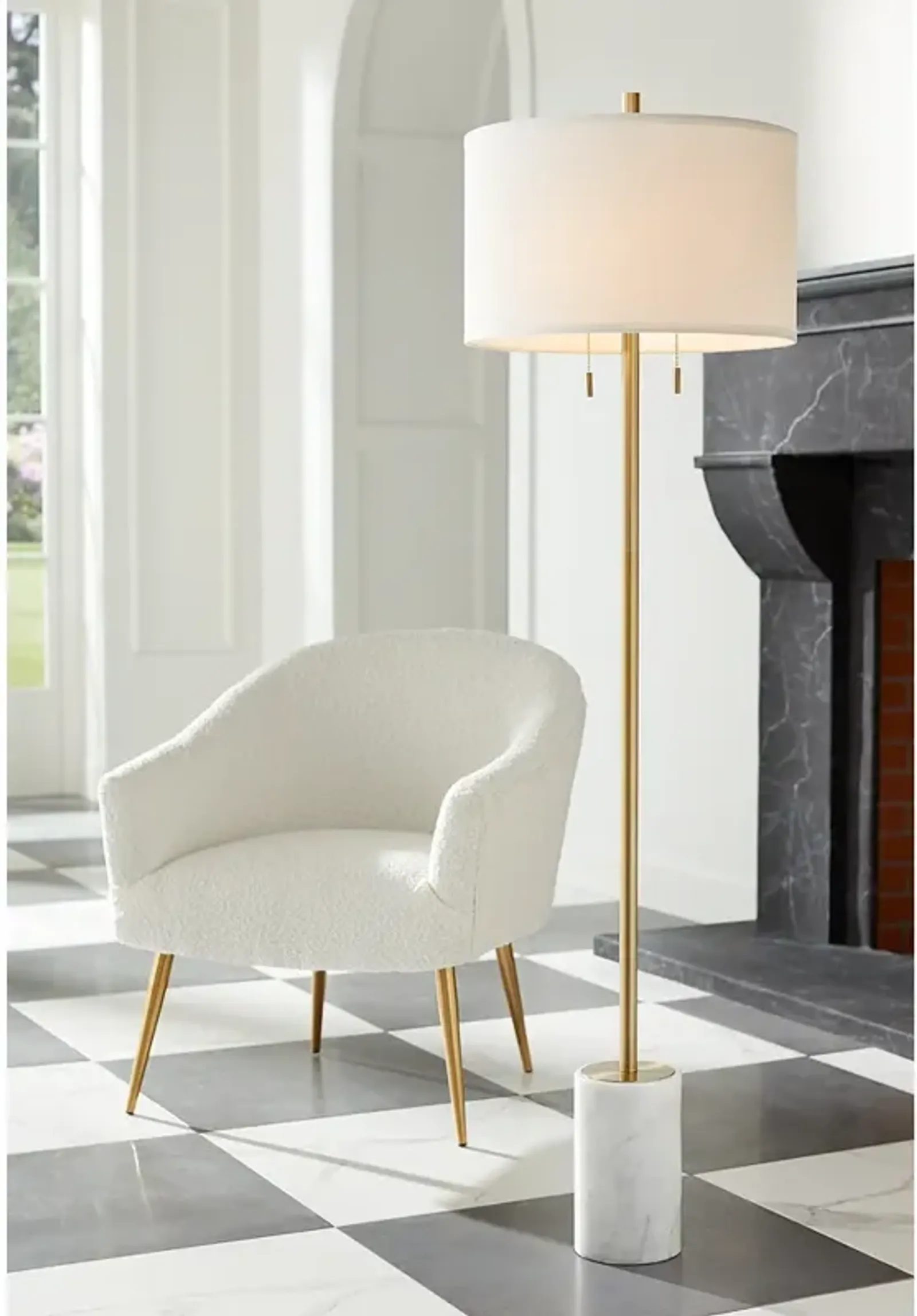 Possini Euro Milan 64" Gold Finish Modern Floor Lamp with Marble Base