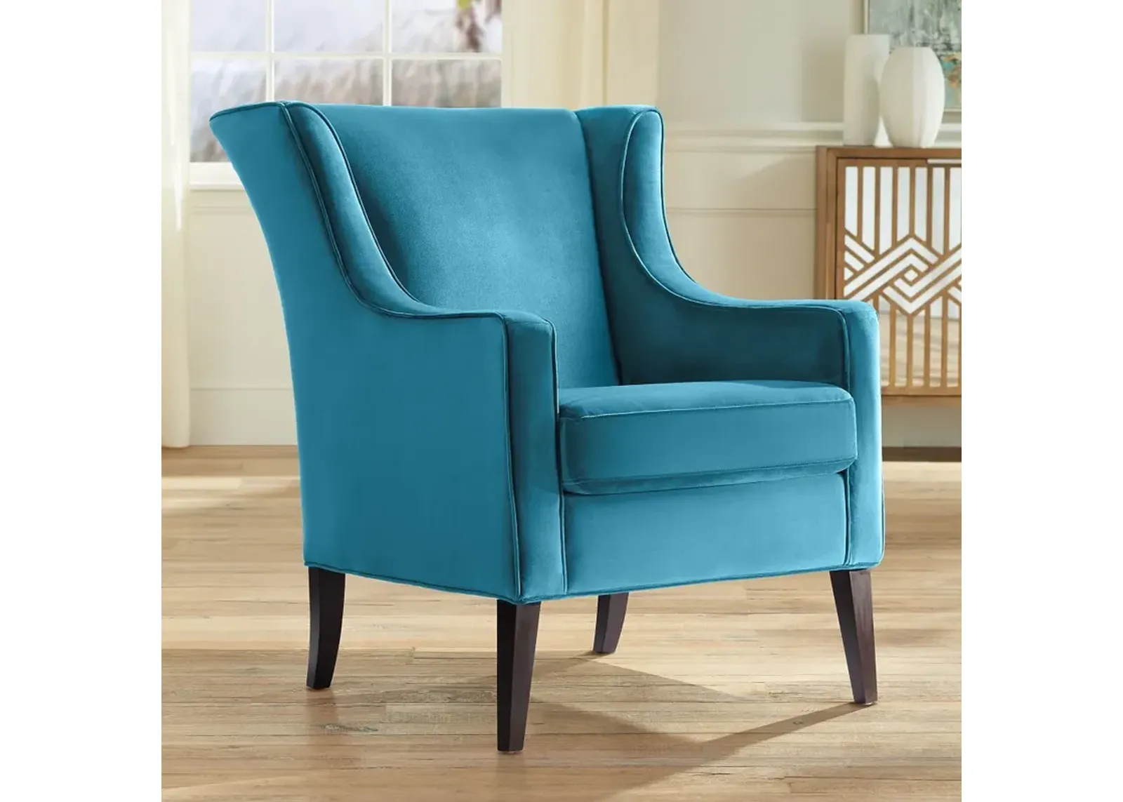 Adelaine Teal Velvet Wingback Armchair