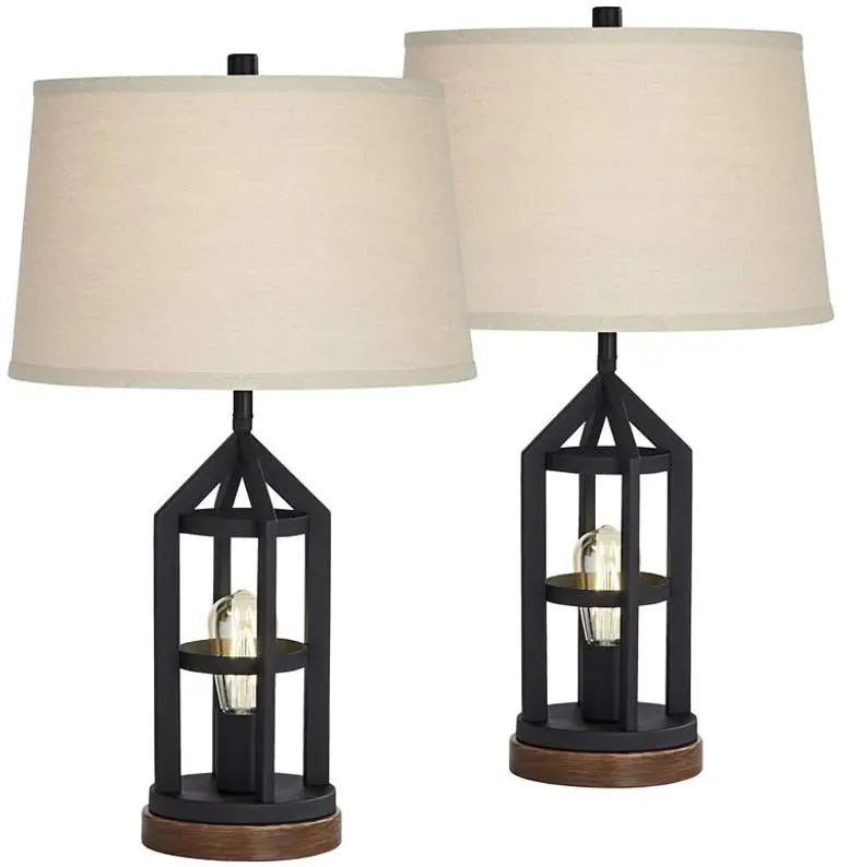 Franklin Iron Works Lucas Dark Bronze USB Night Light Table Lamps Set of 2