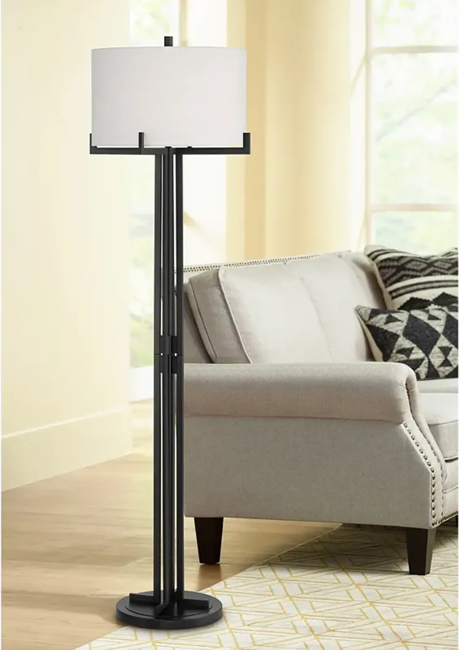 Franklin Iron Works Madrid 64" Matte Black Modern Floor Lamp