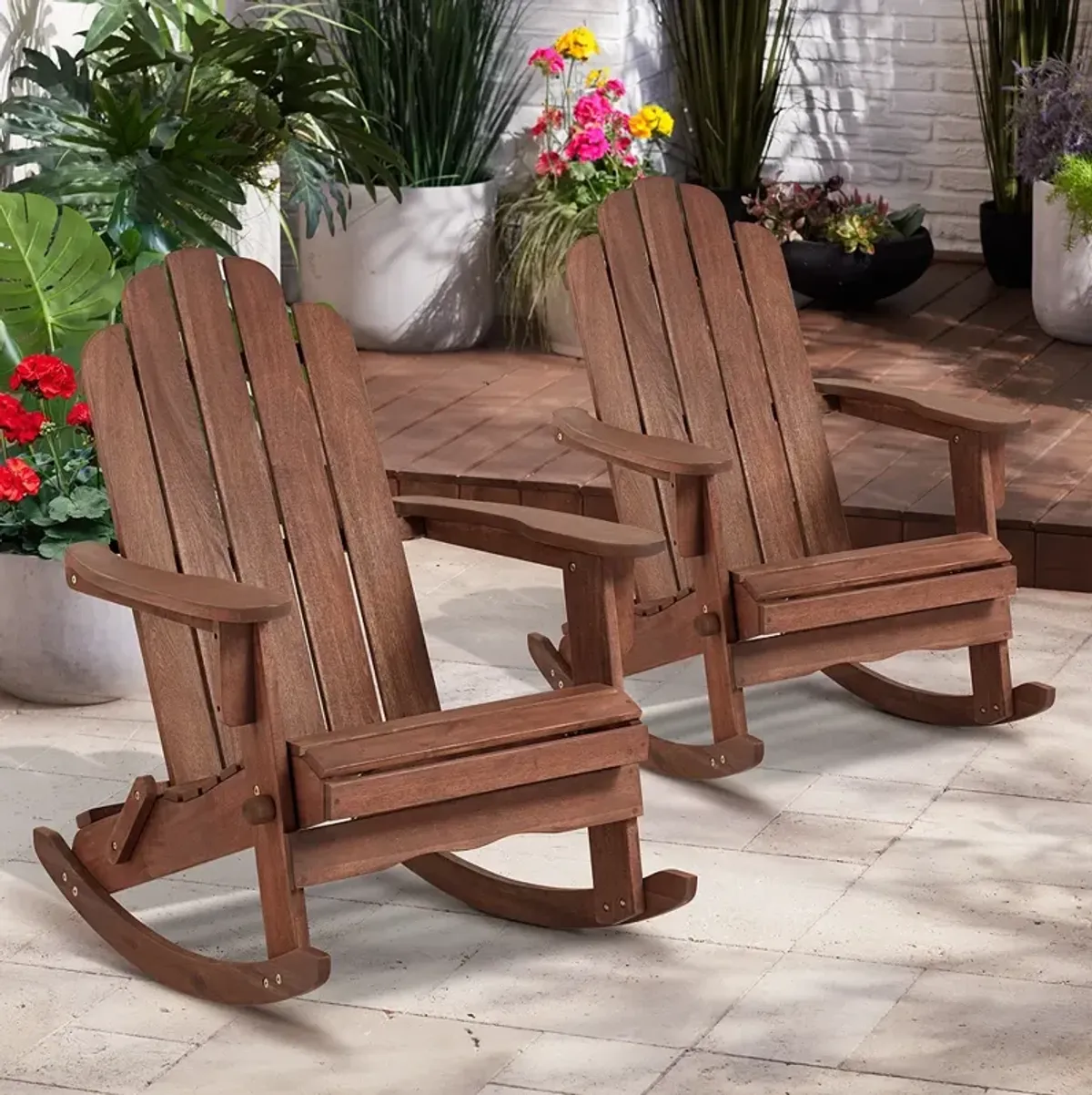 Chandler Dark Natural Adirondack Rocking Chairs Set of 2