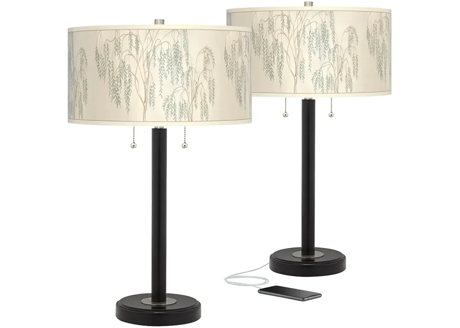 Weeping Willow Arturo Black Bronze USB Table Lamps Set of 2