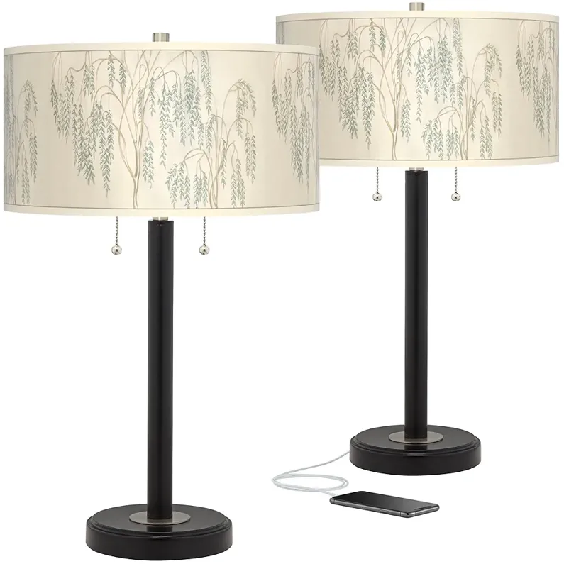 Weeping Willow Arturo Black Bronze USB Table Lamps Set of 2