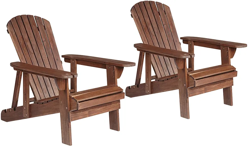 Kava Dark Brown Wood Outdoor Adirondack Chair with Wine Holder Set of 2
