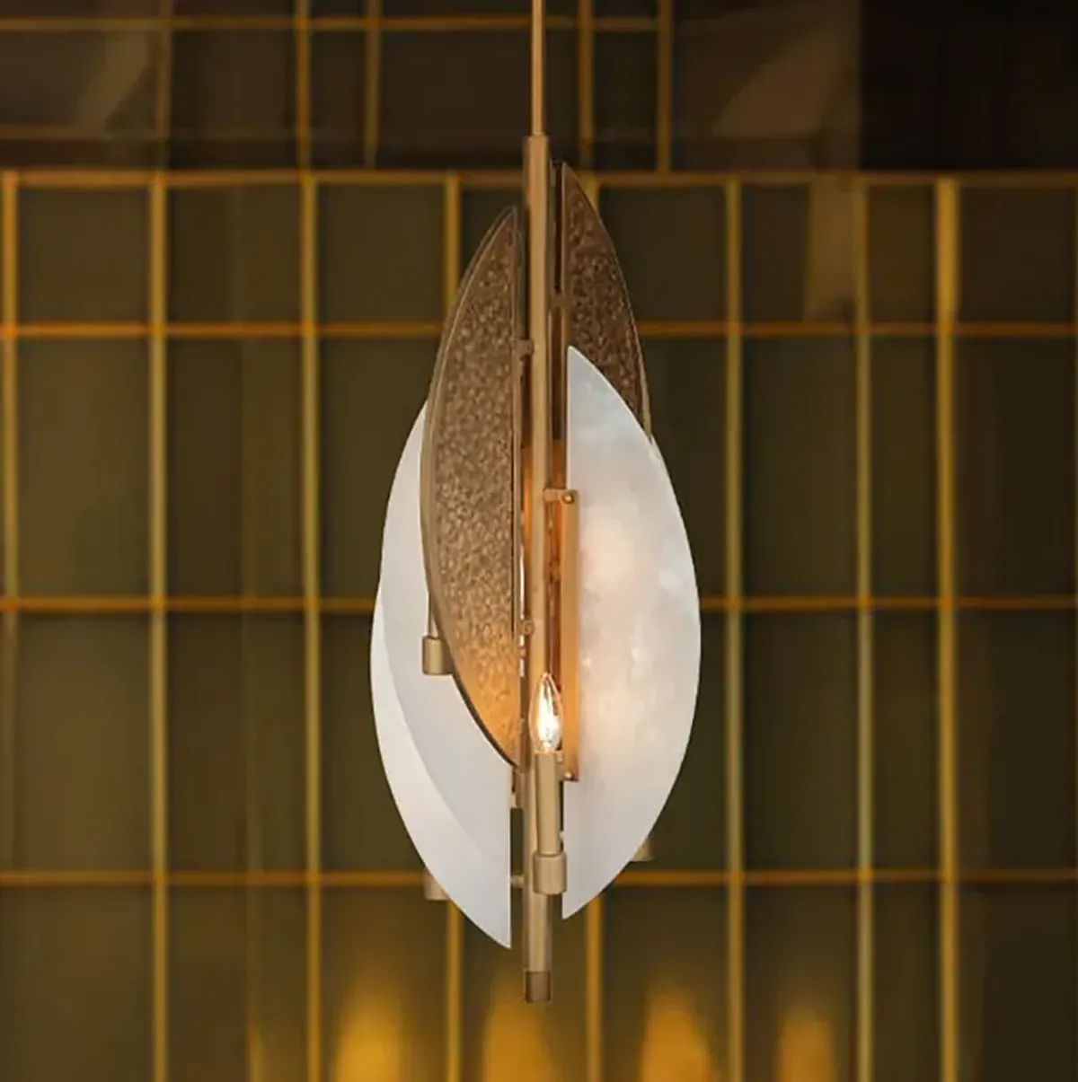 Saint Martin 14"W Gold and Alabaster Stone 4-Light Pendant