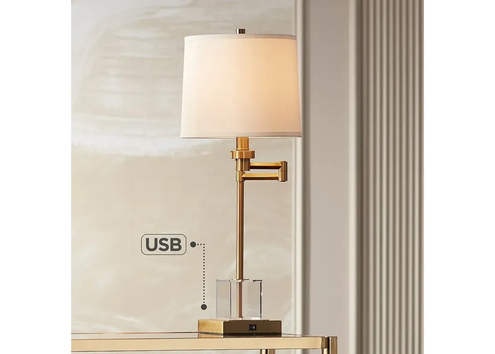 Possini Euro Carnegie 27" Acrylic and Warm Gold Swing Arm Table Lamp