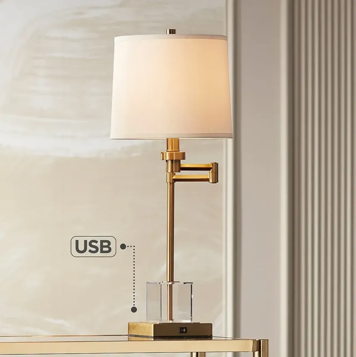 Possini Euro Carnegie 27" Acrylic and Warm Gold Swing Arm Table Lamp