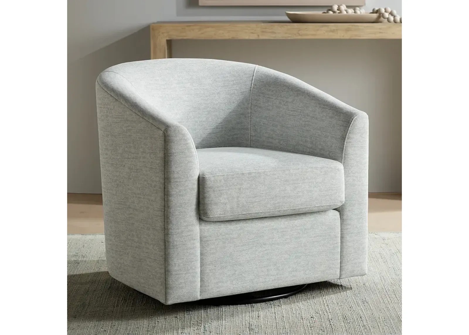 Barrel Gray Fabric Swivel Chair