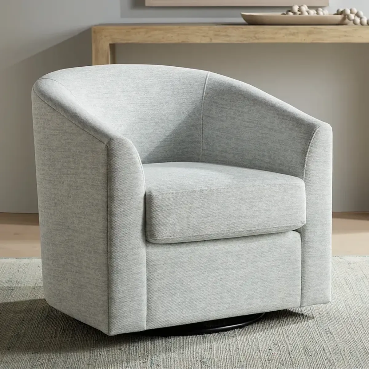 Barrel Gray Fabric Swivel Chair