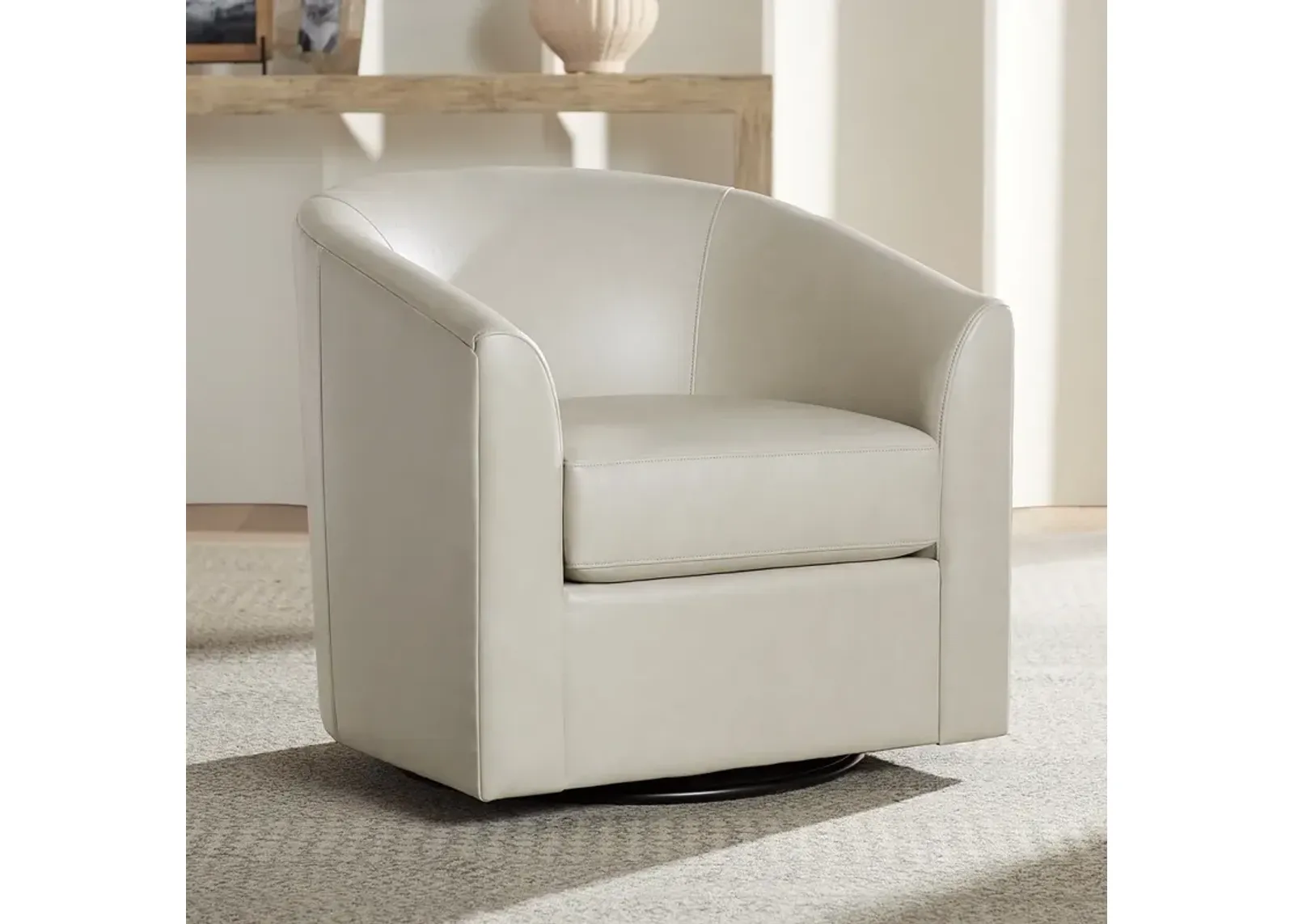 Barrel Cr&#232;me Faux Leather Swivel Chair