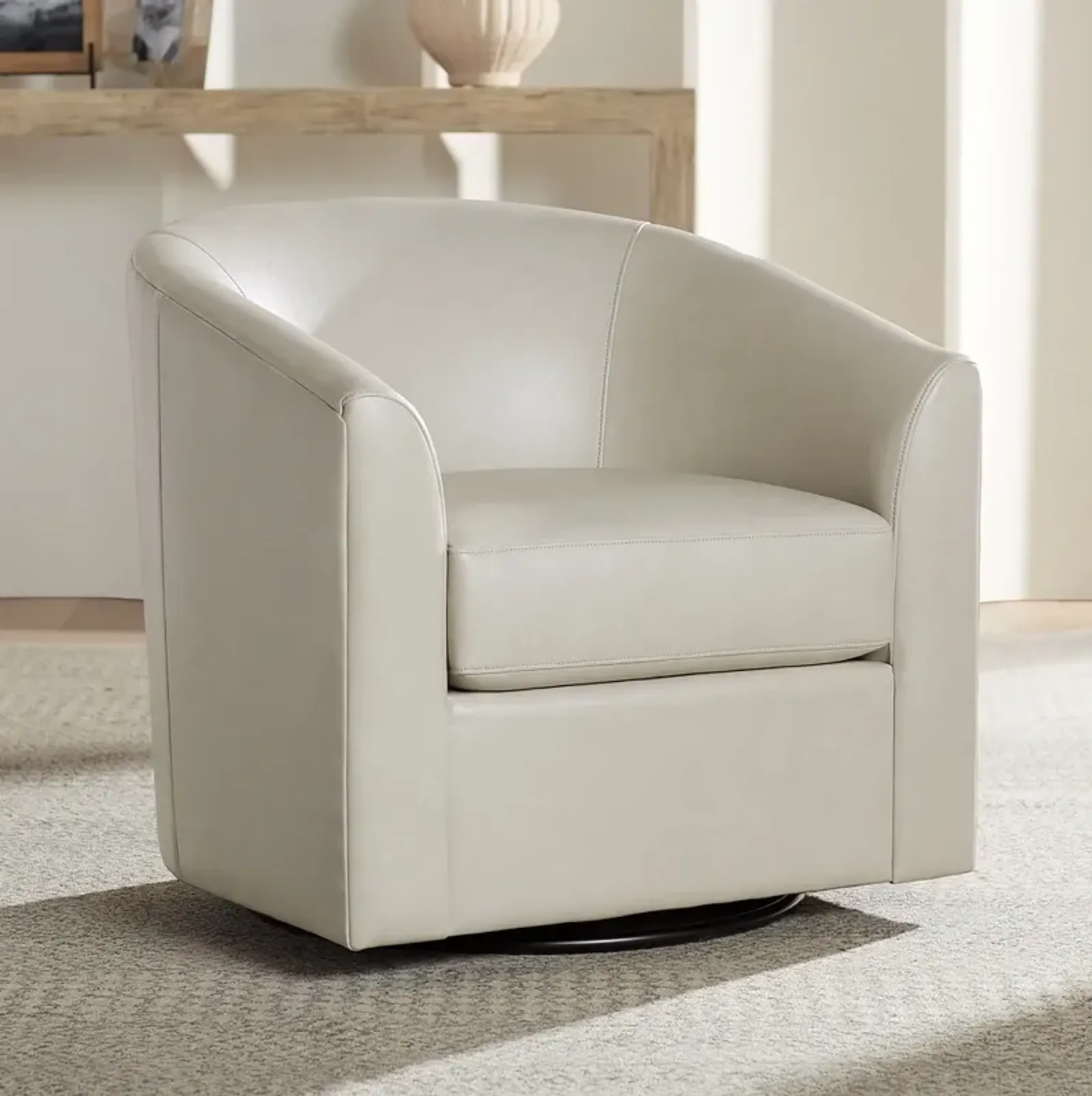 Barrel Cr&#232;me Faux Leather Swivel Chair