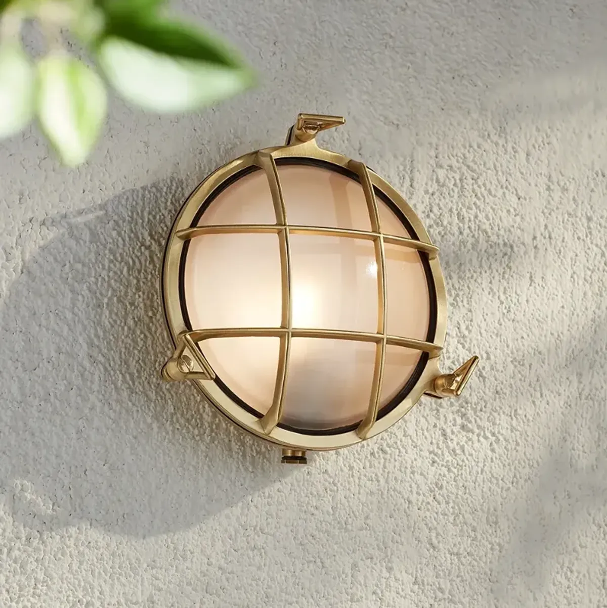 Possini Euro Anjali 10" High Brass Bulkhead Outdoor Wall Light