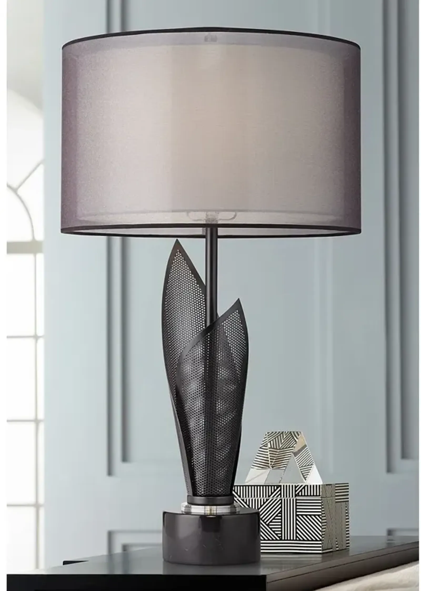 Possini Euro Sasha 31 1/2" Double Shade Black Marble Sculpture Lamp