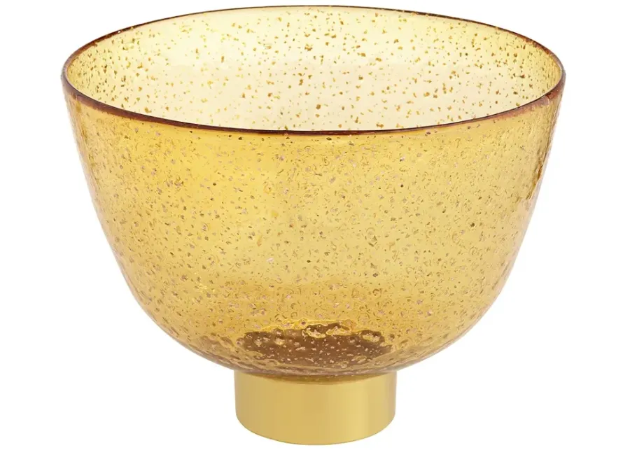 Amber Glass and Glossy Gold 11" Wide Decorative Bowl