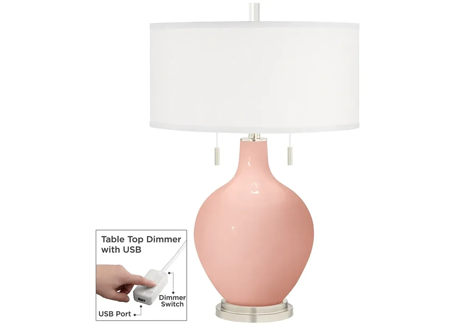 Rose Pink Toby Table Lamp with Dimmer