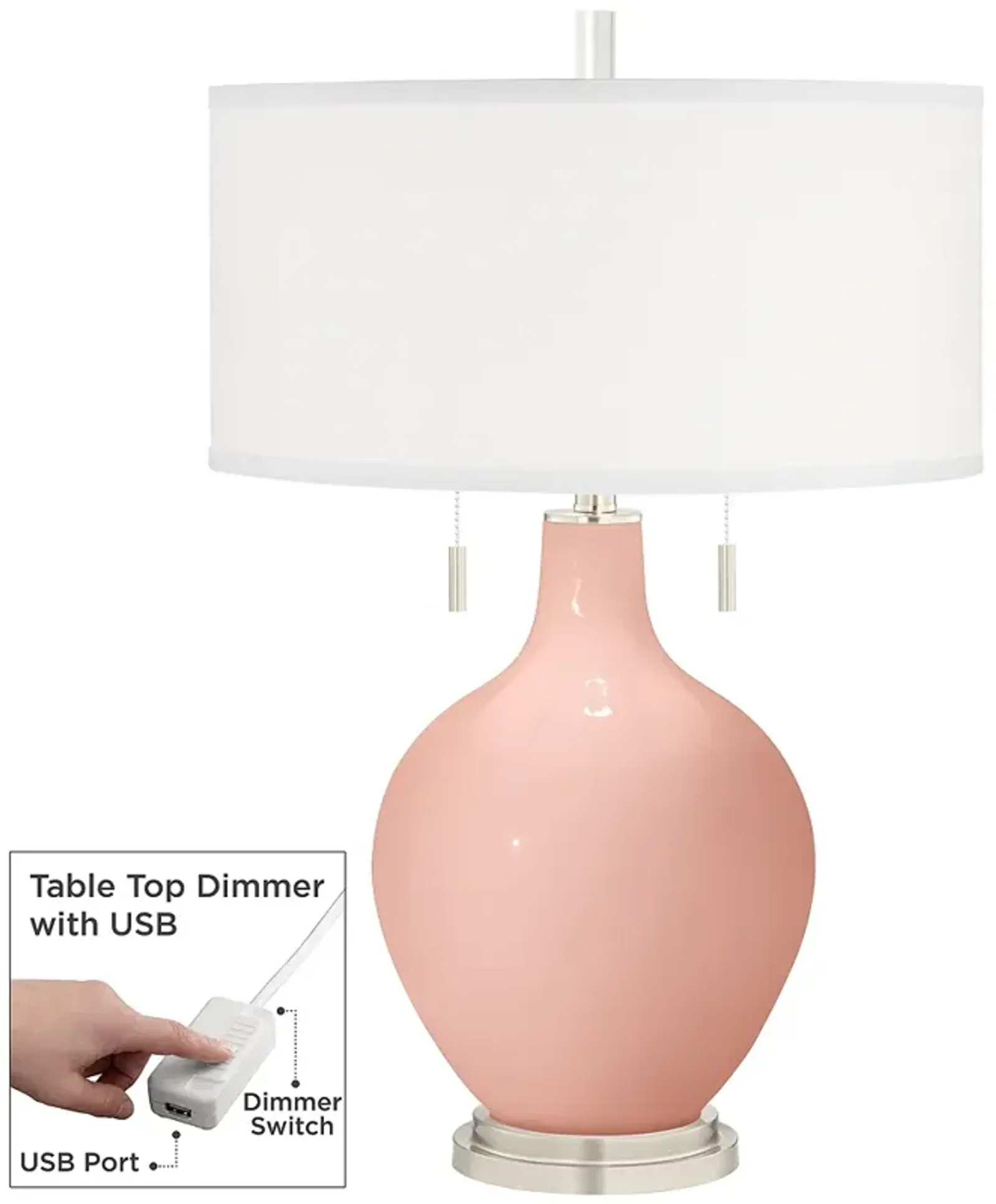 Rose Pink Toby Table Lamp with Dimmer