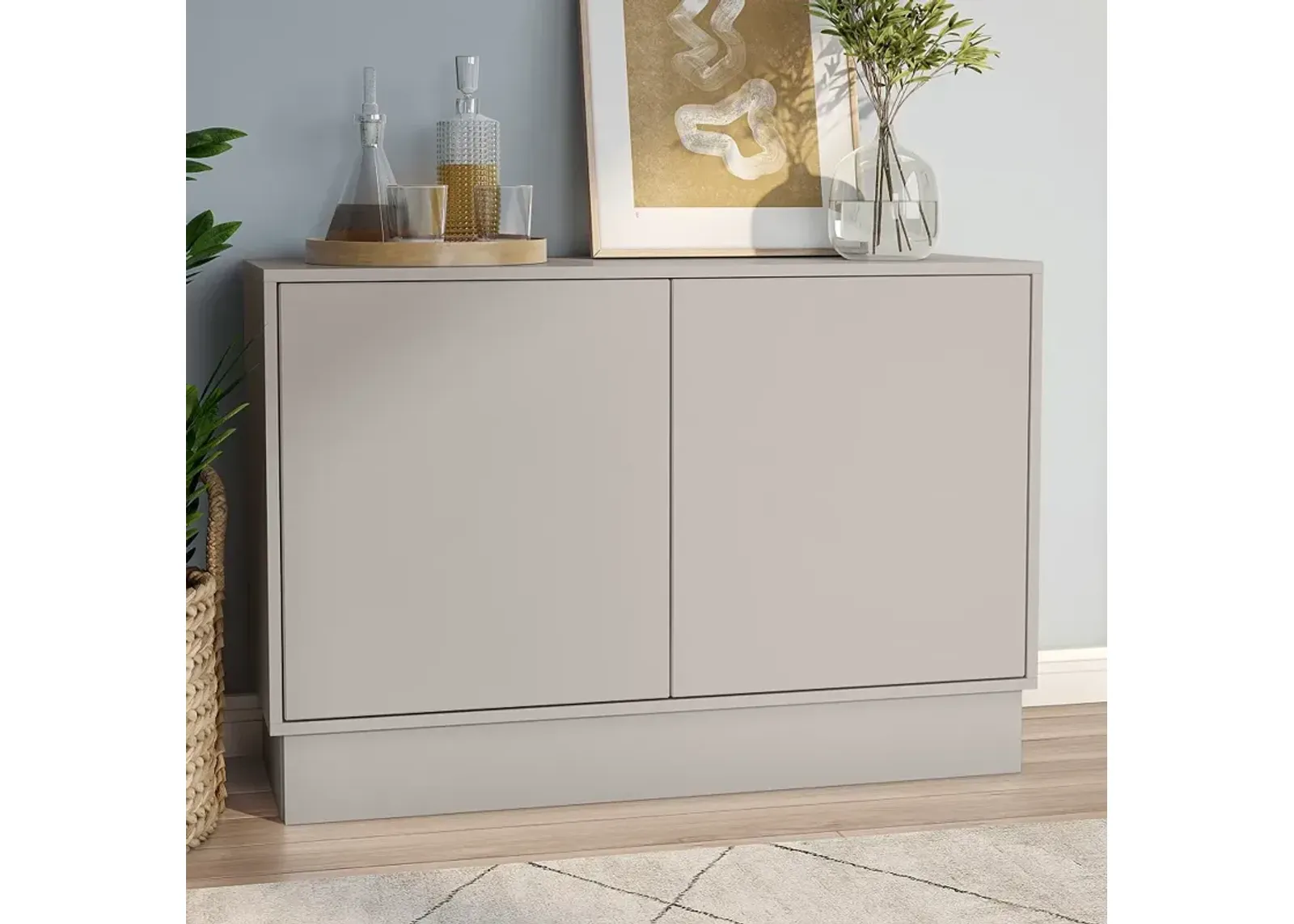 Tresero 35 1/2"W Warm High Gloss Gray Wood 2-Door Cabinet