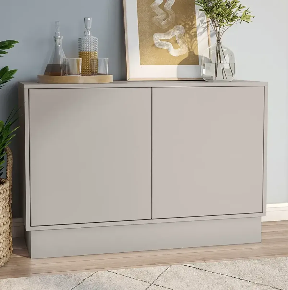 Tresero 35 1/2"W Warm High Gloss Gray Wood 2-Door Cabinet