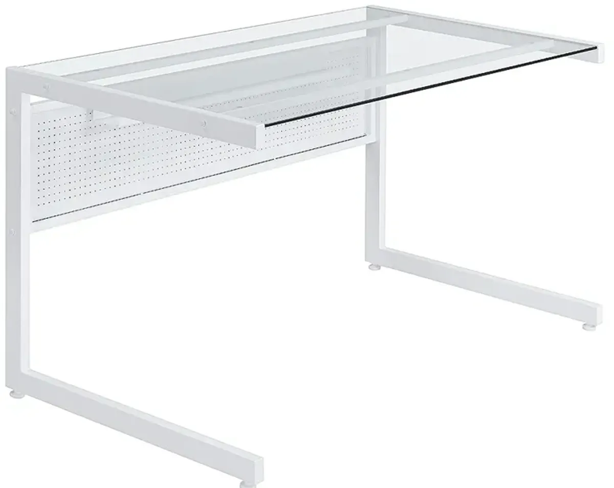 Caesar 49 1/2" Wide White Metal Clear Glass Rectangular Desk