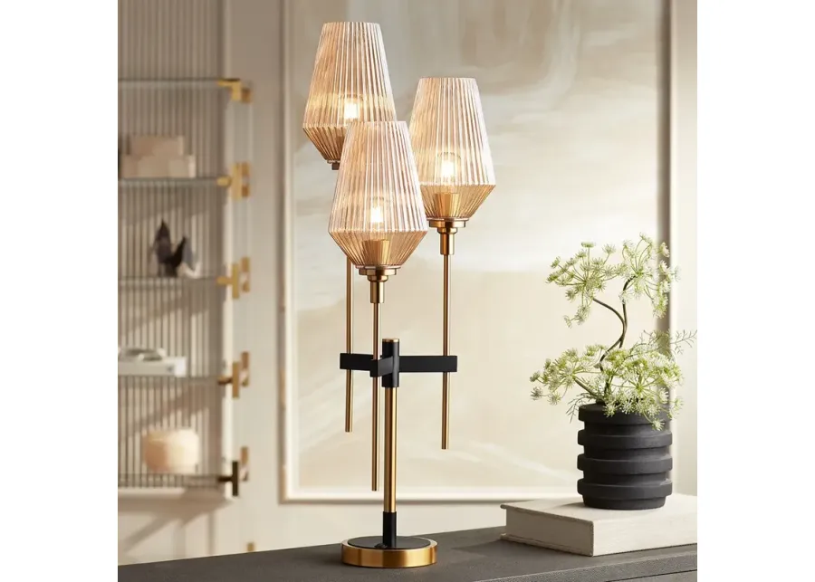 Possini Euro Axiom 39" Brass and Glass 3-Light Modern Console Lamp