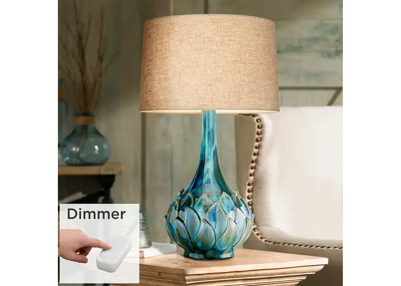 Possini Euro Kenya 29 1/2" Blue-Green Ceramic Lamp with Dimmer