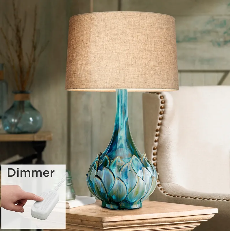 Possini Euro Kenya 29 1/2" Blue-Green Ceramic Lamp with Dimmer