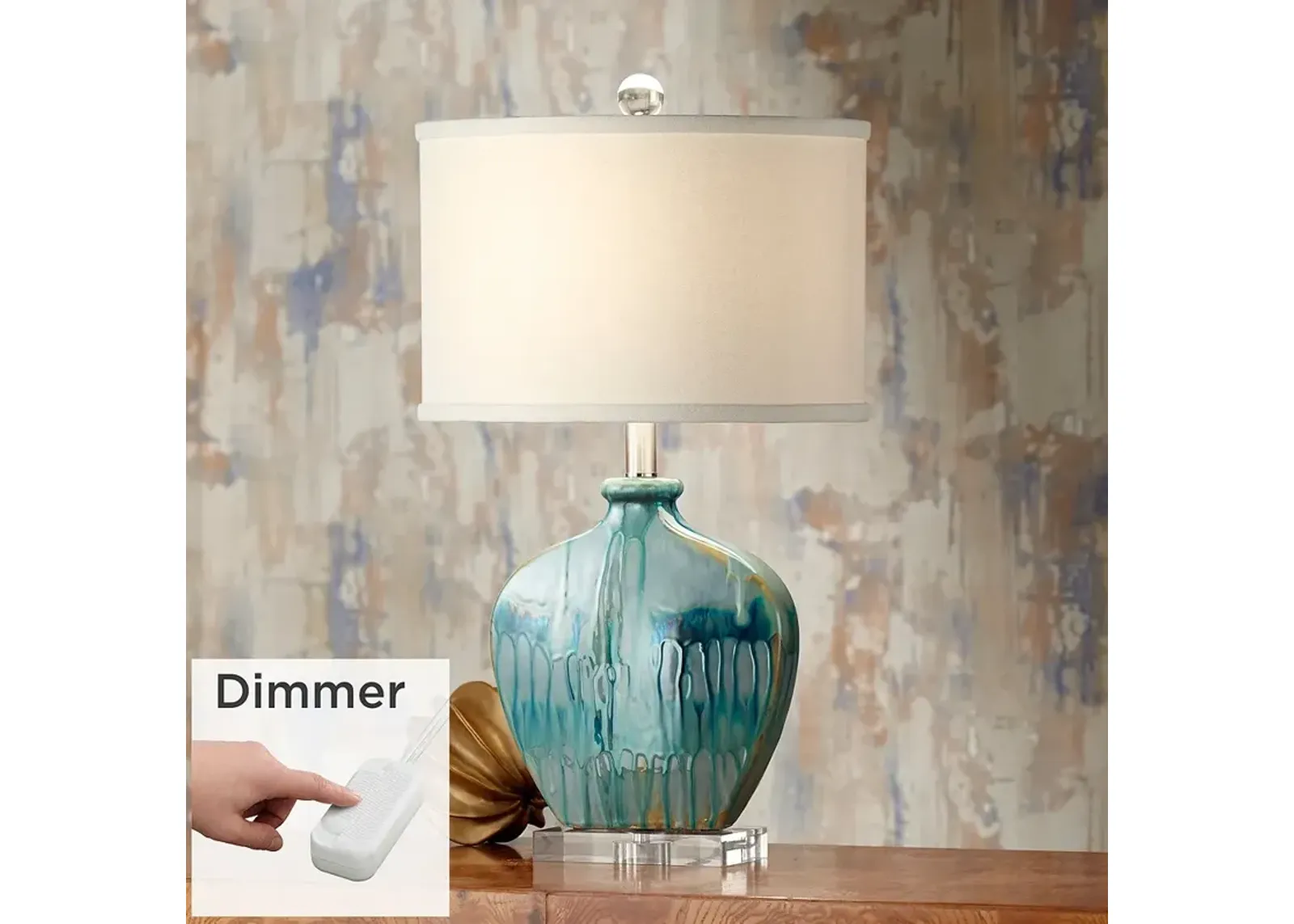 Possini Euro Mia 25" Blue Drip Ceramic Lamp with Table Top Dimmer