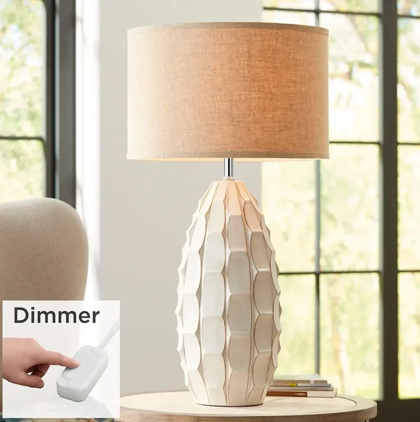 Possini Euro Cosgrove Oval White Ceramic Table Lamp with Table Top Dimmer