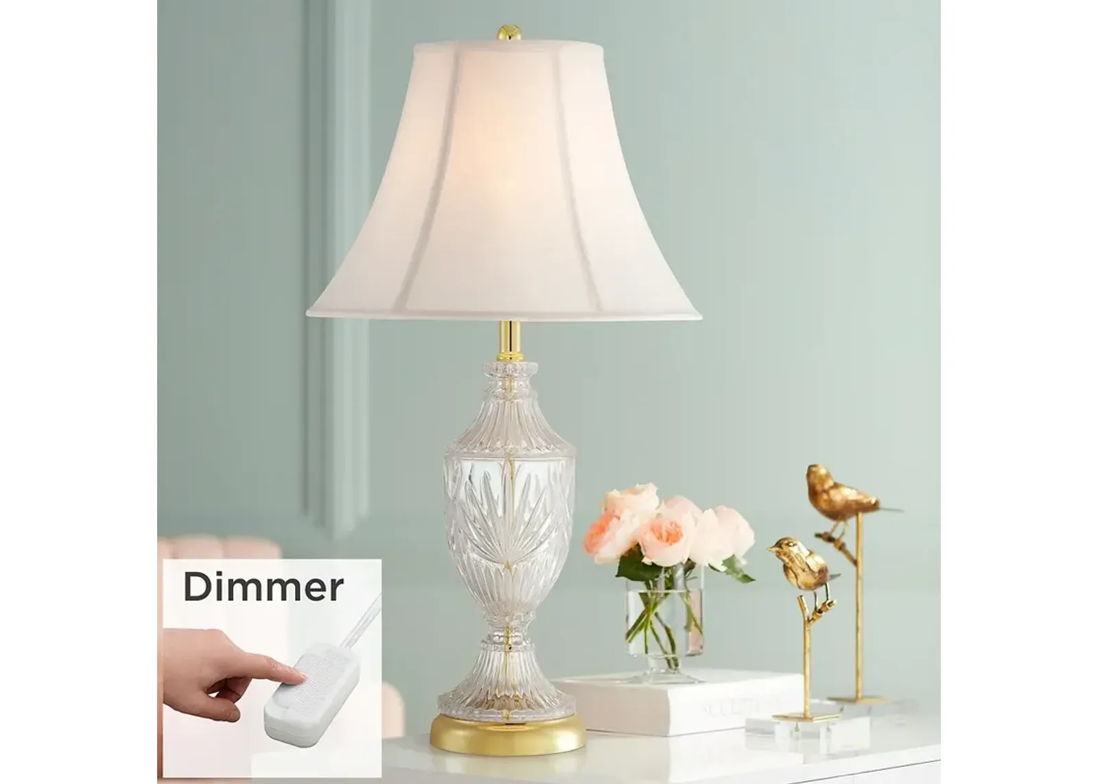 Regency Hill Cut Glass Brass Finish Urn Table Lamp with Table Top Dimmer