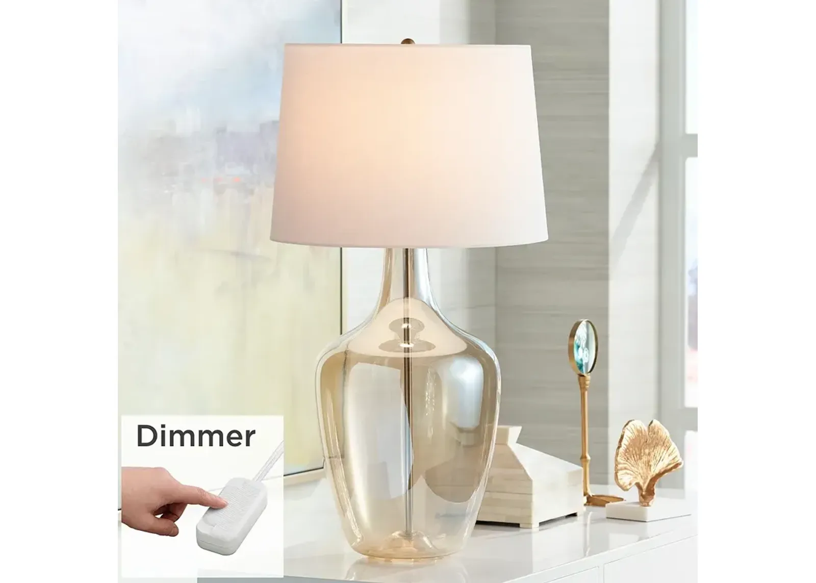 Possini Euro Ania 31" Champagne Glass Table Lamp with Table Top Dimmer