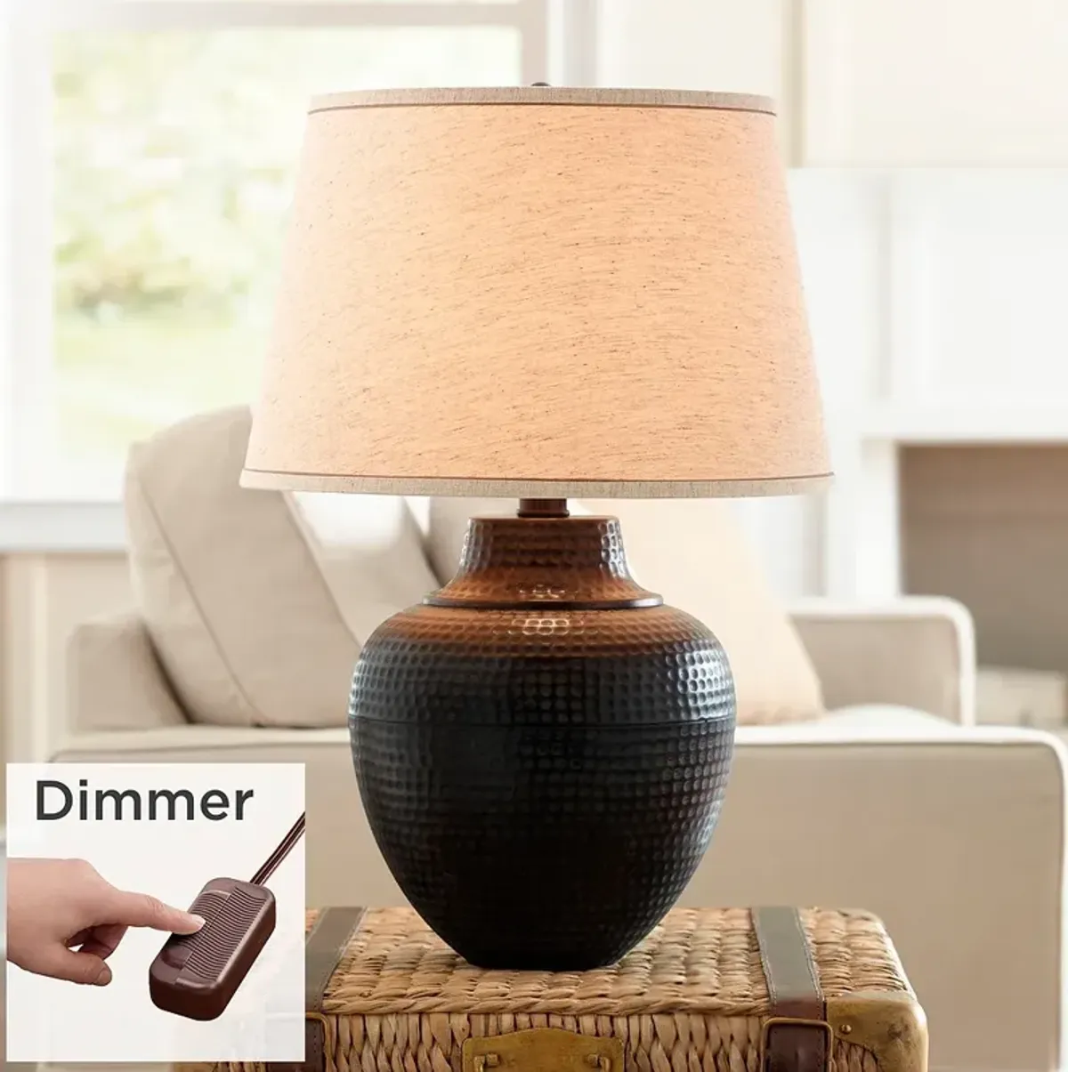 Barnes and Ivy Brighton Hammered Bronze Table Lamp with Table Top Dimmer