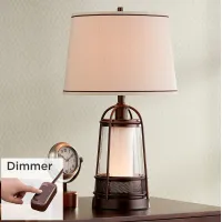 Franklin Iron Works Hugh Bronze Lantern Night Light Table Lamp with Dimmer