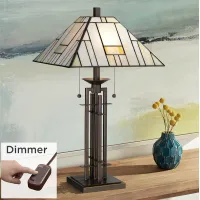Franklin Iron Works Wrought Iron Tiffany-Style Table Lamp with Dimmer