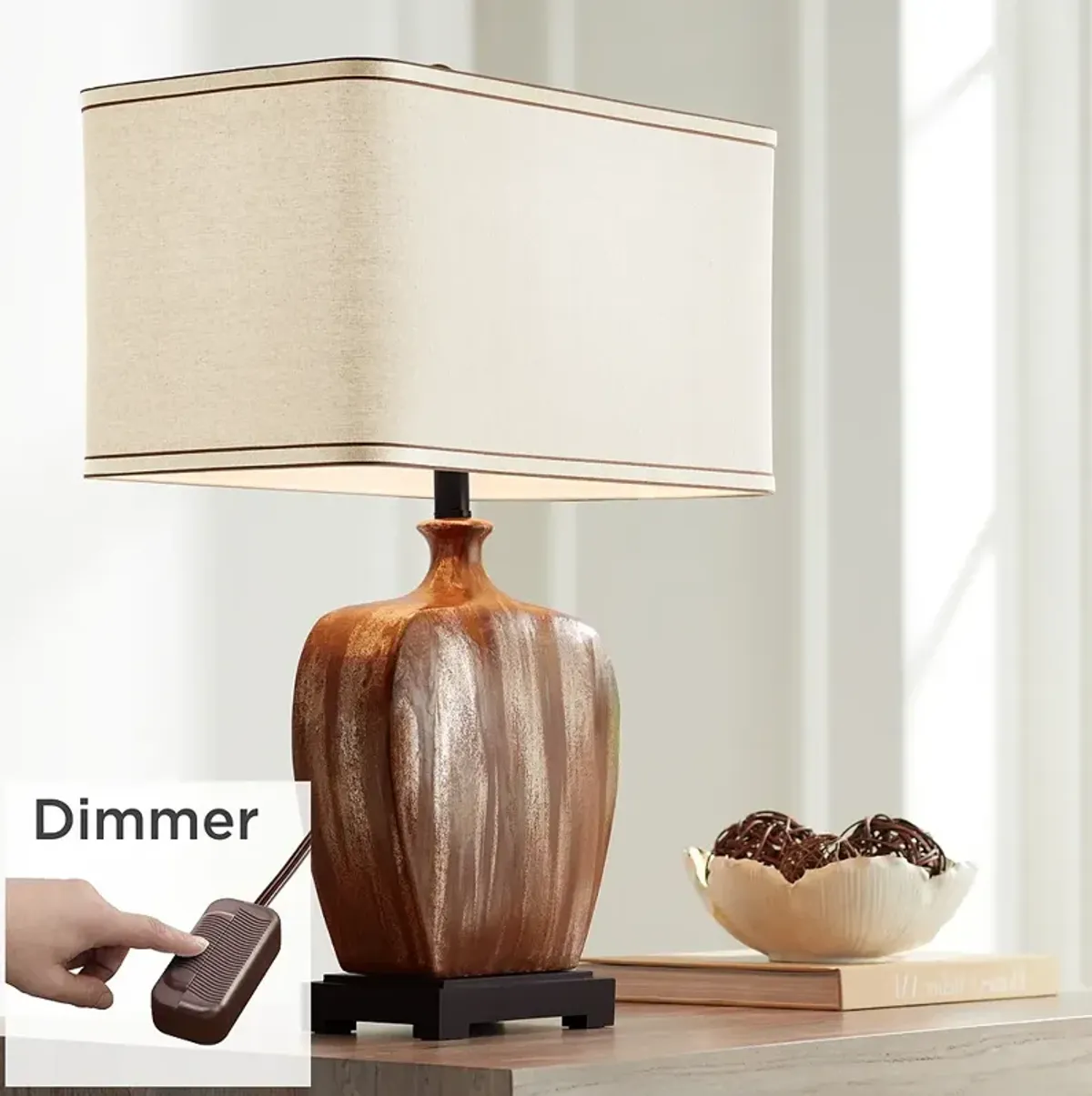 Possini Euro Julius Copper Drip Finish Ceramic Lamp with Table Top Dimmer