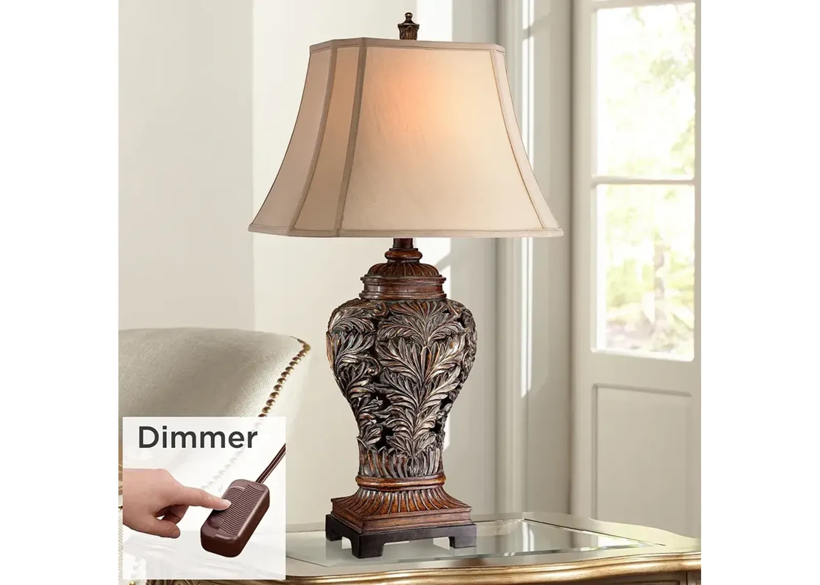 Barnes and Ivy Leafwork 32 1/2" Bronze Vase Lamp with Table Top Dimmer