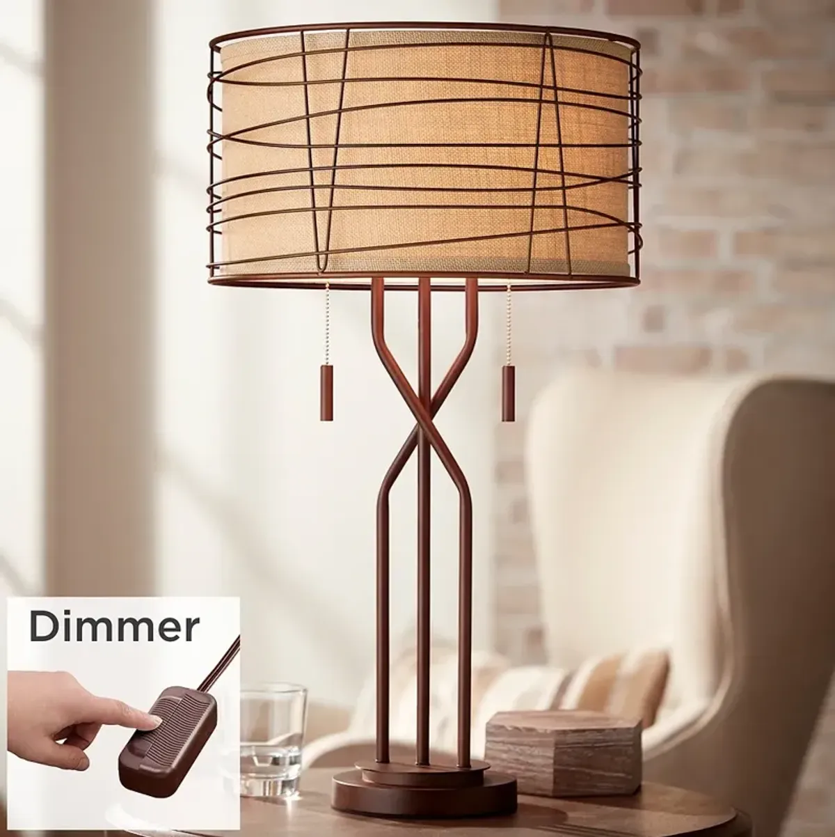 Marlowe Bronze Woven Metal Table Lamp with Table Top Dimmer