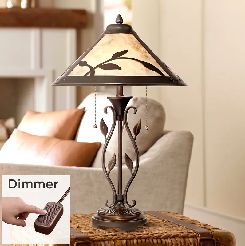 Feuille Leaf and Vine Mica Shade Lamp with Table Top Dimmer