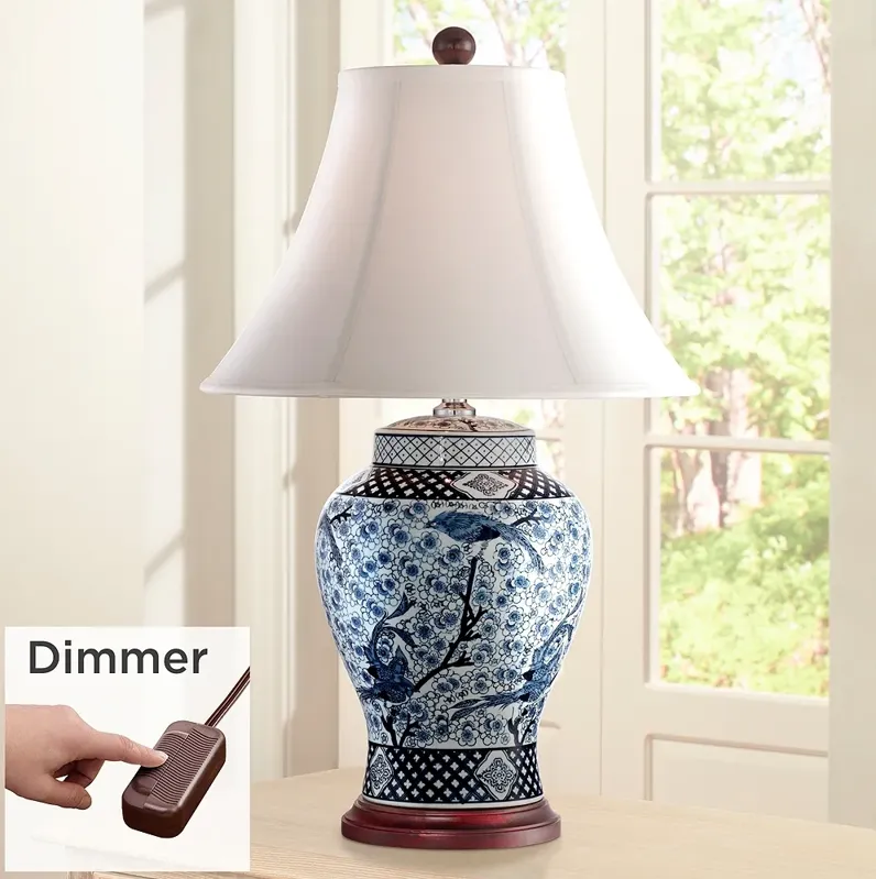 Barnes and Ivy Shonna Blue and White Porcelain Table Lamp with Dimmer