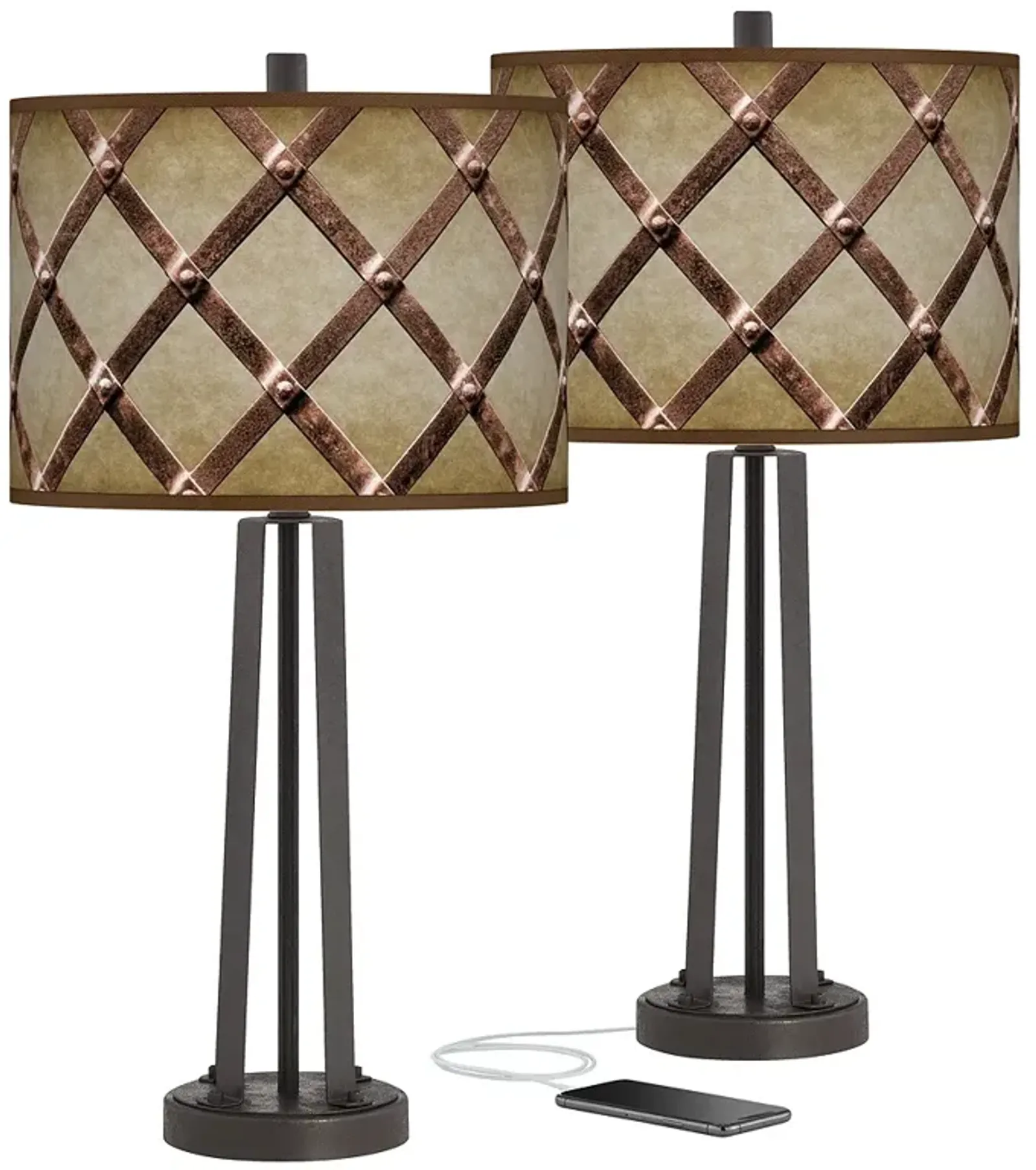 Metal Weave Susan Dark Bronze USB Table Lamps Set of 2