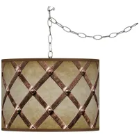 Swag Style Metal Weave Giclee Shade Plug-In Chandelier