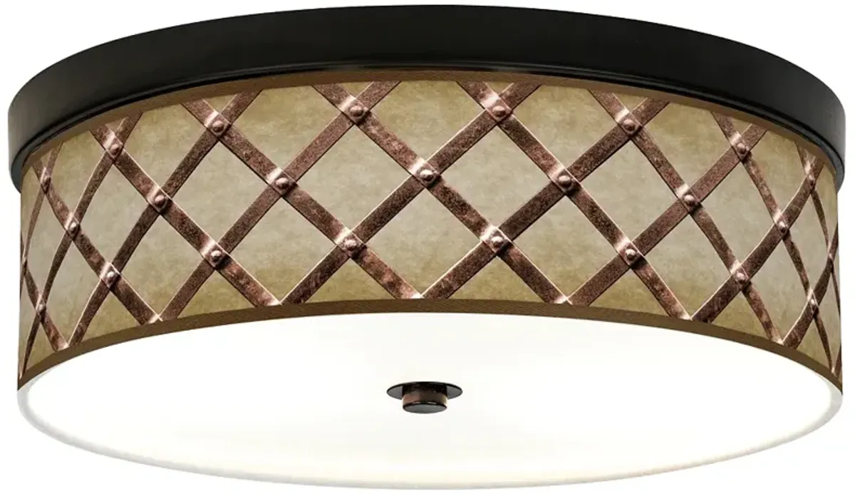 Giclee Gallery Metal Weave Pattern 14" Wide Bronze LED Ceiling Light