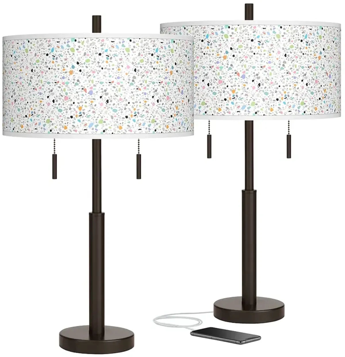 Colored Terrazzo Robbie Bronze USB Table Lamps Set of 2