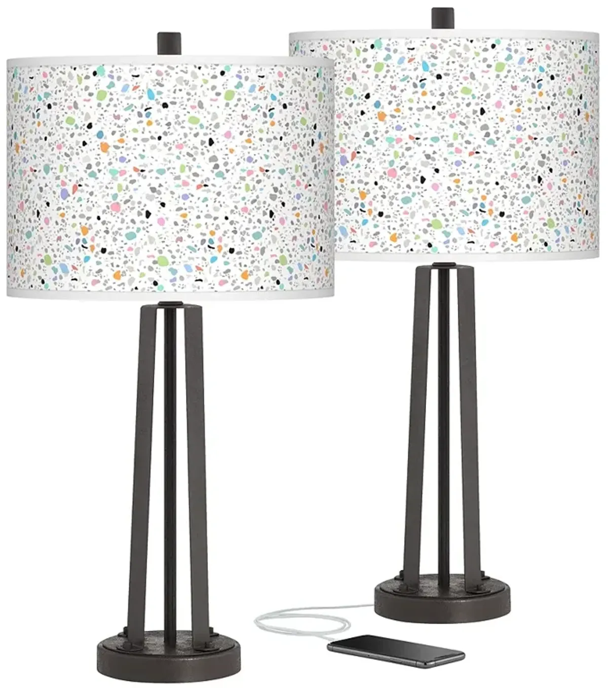 Colored Terrazzo Susan Dark Bronze USB Table Lamps Set of 2