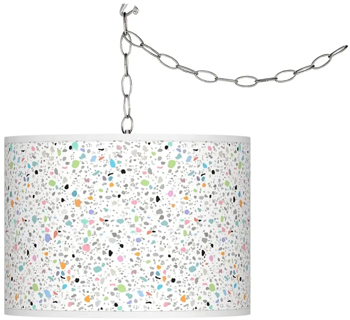 Swag Style Colored Terrazzo Giclee Shade Plug-In Chandelier